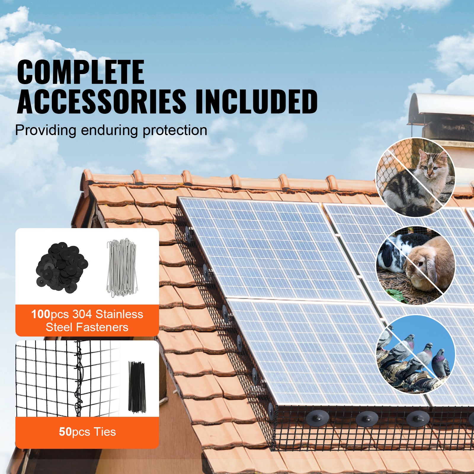 VEVOR  Solar Panel Bird Guard, Critter Guard Roll Kit With Tainless Steel Fasteners, Solar Panel Guard With Rust-proof PVC Coating,
