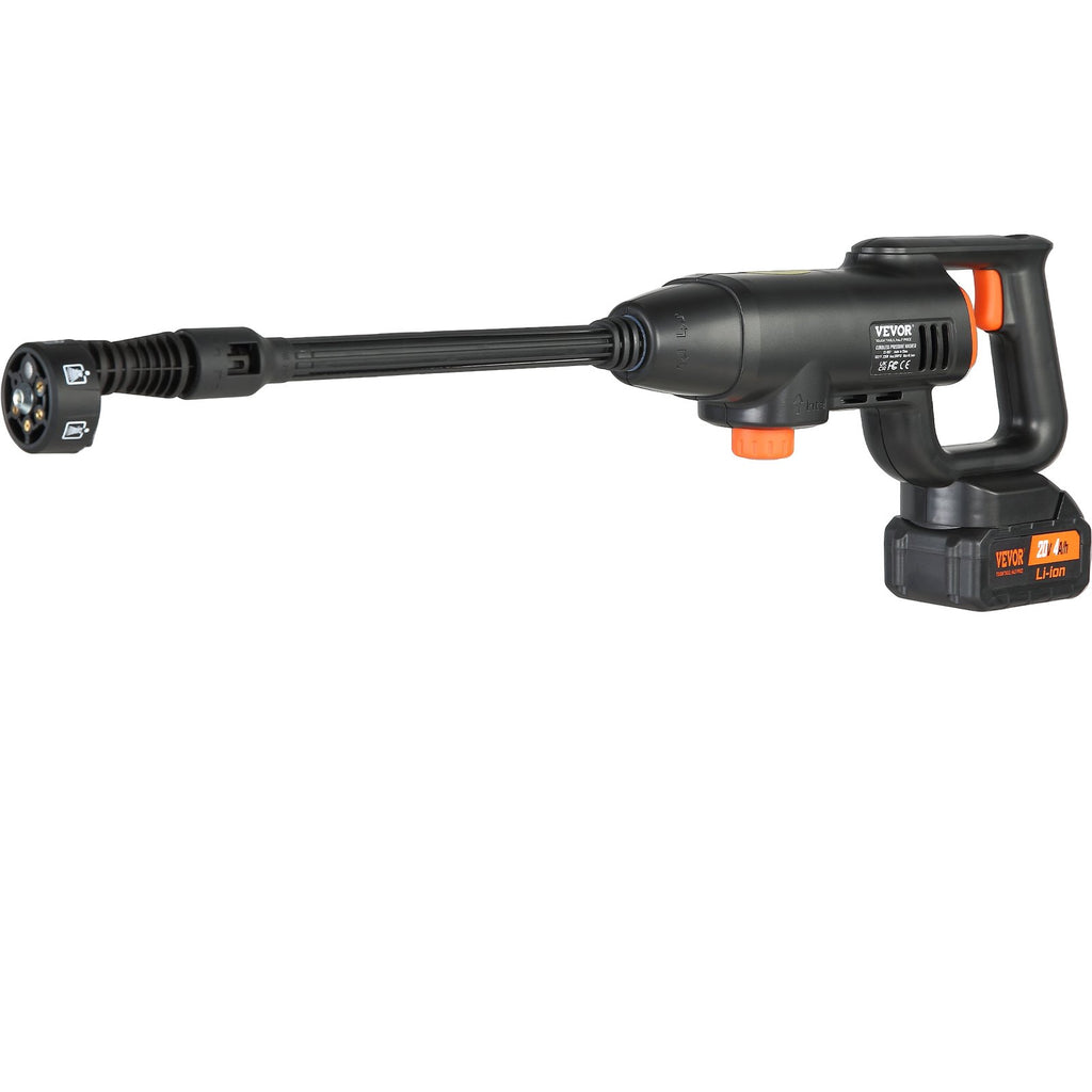 VEVOR Cordless Pressure Washer, 580-PSI 1.1 GPM Portable Power Cleaner, Handheld High-Pressure Car Washer Gun With 4.0Ah Battery, Charger, 6-in-1 Nozzle, For Home Floor Cleaning & Watering