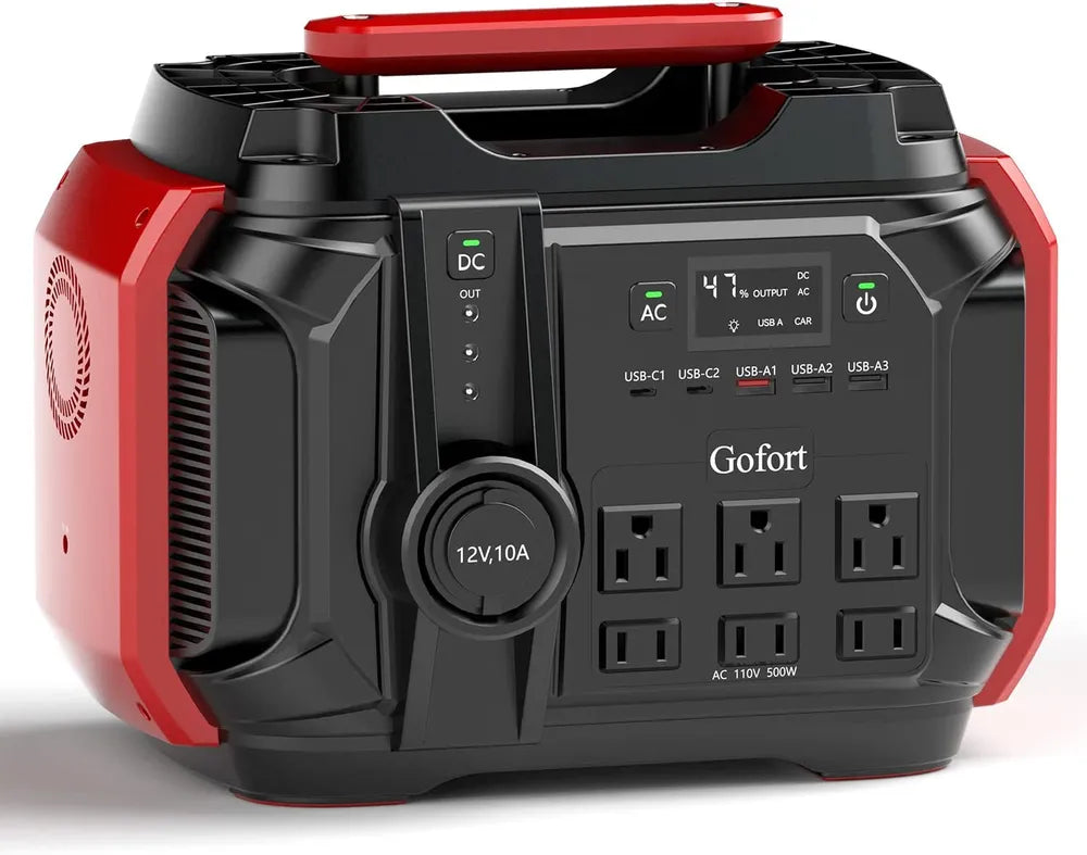 GOFORT Portable Power Station 540Wh/500W(Peak 1000W) 6 X AC 110V Outlets PD 60W Portable Solar Generator CPAP Battery Power Outage Supplies Emergency Backup Power For Outdoor RV/Van Camping Fishing