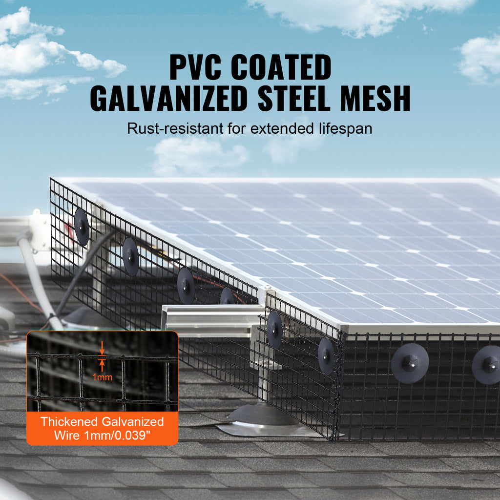 VEVOR  Solar Panel Bird Guard, Critter Guard Roll Kit With Tainless Steel Fasteners, Solar Panel Guard With Rust-proof PVC Coating,