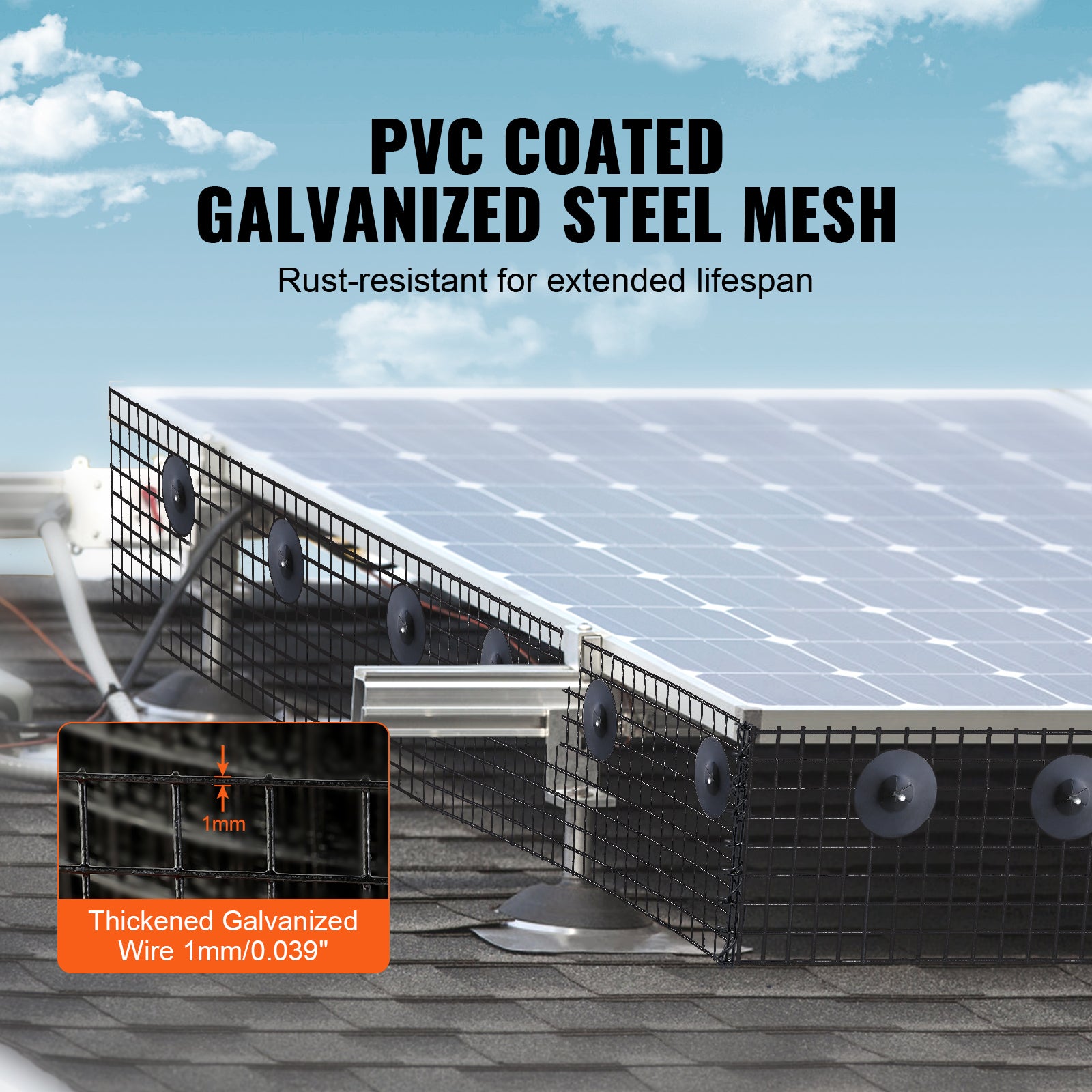 VEVOR  Solar Panel Bird Guard, Critter Guard Roll Kit With Tainless Steel Fasteners, Solar Panel Guard With Rust-proof PVC Coating,